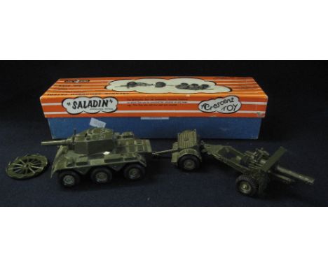 Crescent toys diecast toy military group 'Saladin armoured patrol' with Saladin armoured car limber and 25 pounder field gun,