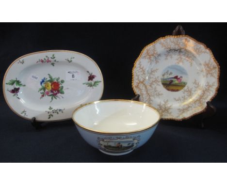 Chamberlains Worcester porcelain oval shaped dish with painted floral decoration and printed and painted marks to base. 24cm 