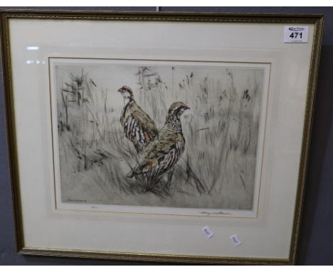 Henry Williamson, 'French partridge', coloured etching, signed in pencil by the artist, 24 x 35cm approx, framed and glazed. 