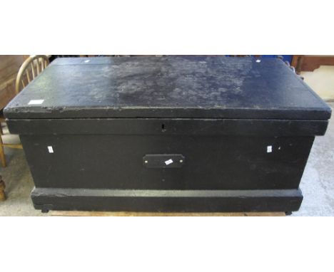 19th Century stained pine carpenters toolbox, the interior revealing vintage tools including; planes, chisels, pliers etc. (B