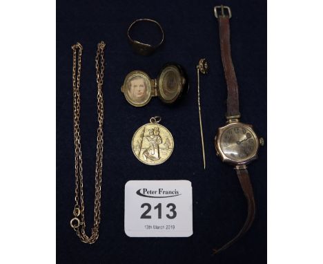 9ct gold ladies wristwatch, 9ct St Christopher etc. (B.P. 24% incl. VAT)