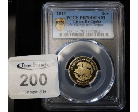 Elizabeth II St. George and the dragon gold sovereign  2015.  Tristan Da Cunha.  Original box and packaging with certificate 