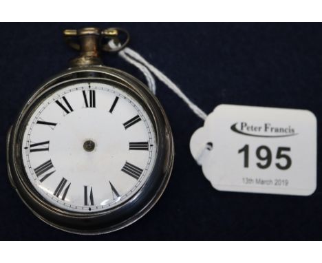 Early 19th Century silver pair cased pocket watch by James Thornton of London, having plain outer case, white enamel face wit