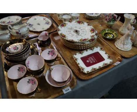 21 piece Tuscan fine English bone china tea service, together with Royal Albert Old Country Roses wall clock and plates and p