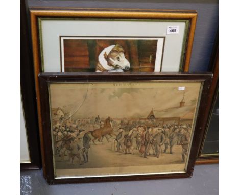 Sepia coloured print 'Newmarket', Tattersall's 1887 a bloodstock auction scene, framed. Together with furnishing print of thr