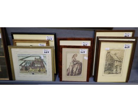 Edith Lodwick, a group of watercolours and etchings of local Carmarthen interest, together with a French architectural print.