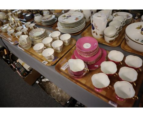Three trays of teaware to include; Windsor pink and gilded 21 piece tea service, Colclough genuine bone china and continental