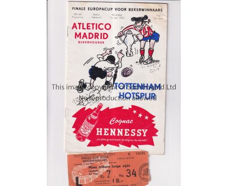 1963 ECWC FINAL IN ROTTERDAM / ATLETICO MADRID V TOTTENHAM HOTSPUR     Programme and match ticket for the ECWC Final at Feyer