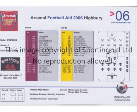 AT ARSENAL / FOOTBALL AID 2006       Single sheet programme for Game 2 7/6/2006.     Good