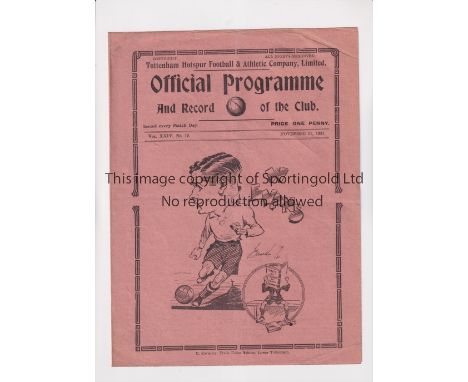 TOTTENHAM HOTSPUR 9 PORT VALE 3       Programme for the League match at Tottenham 21/11/1931, slightly horizontal crease.    