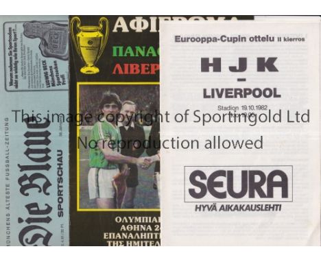 LIVERPOOL     Three away European Cup programmes v Bayern Munich, Die Blaue issue 22/4/1981 Semi-Final, horizontal fold, Hels