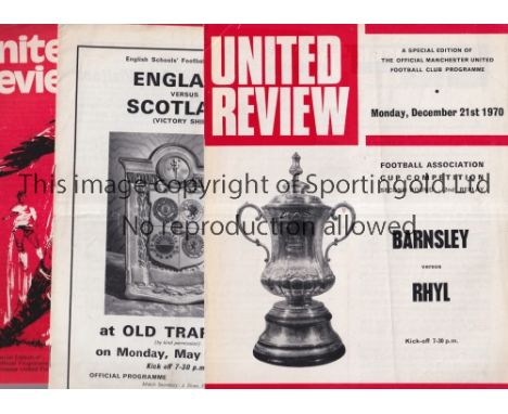 NEUTRAL MATCHES AT MANCHESTER UNITED     Five programmes: England v Russia U-23 1969, Barnsley v Rhyl 1970 FA Cup, England v 