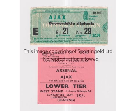 ARSENAL      Ticket for the away Fairs Cup Semi-Final v Ajax 15/4/1970, creased and a copy of the home ticket.      Generally