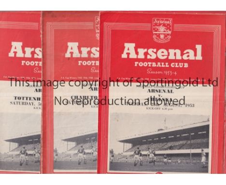ARSENAL     Eighteen home programmes for Football Combination matches for season 1953/4. Missing Brighton, Crystal Palace and