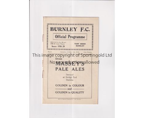 BURNLEY RESERVES V STOKE CITY RESERVES 1938      Programme for the Central League match at Burnley 8/10/1938, very slightly c