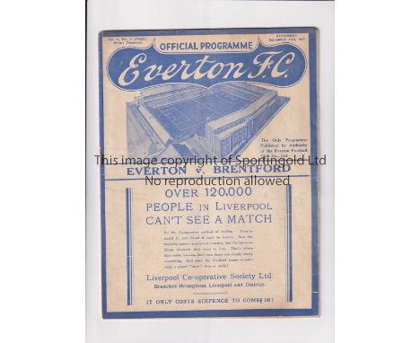 EVERTON V BRENTFORD 1937     Programme for the League match at Everton 11/9/1937, staples removed.    Generally good