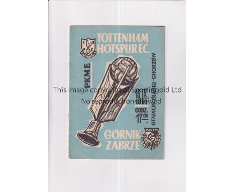 TOTTENHAM HOTSPUR        Programme for the away European Cup tie v Gornik Zabrze 13/9/1961.    Generally good