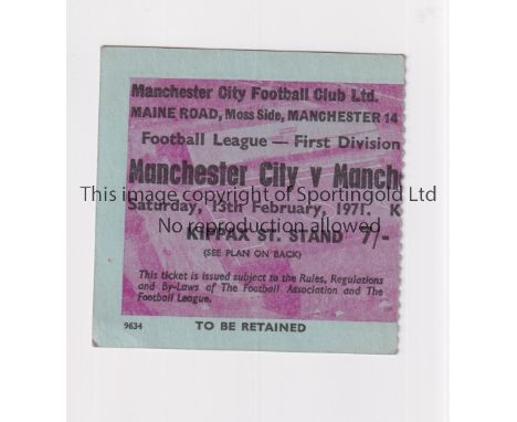 MANCHESTER UNITED     Ticket for away League match v Manchester City 13/2/1971.     Generally good
