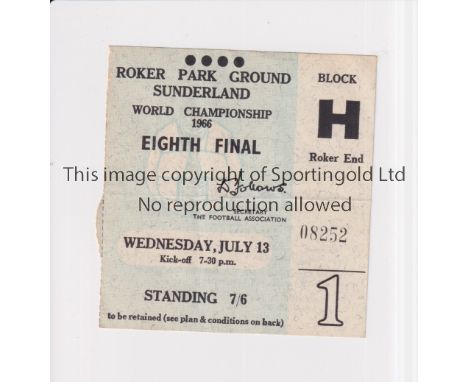 1966 WORLD CUP / SUNDERLAND     Ticket for match No. 1, Italy v Chile 13/7/1966, slight horizontal crease.     Generally good