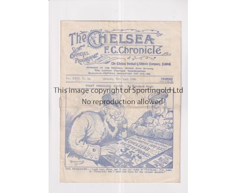 CHELSEA V ARSENAL 1934 / CHAMPIONSHIP DECIDER      Programme for the League decider at Stamford Bridge 28/4/1934. Chelsea nee
