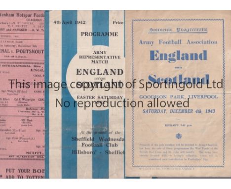 ENGLISH ARMY V SCOTTISH ARMY        Three programmes for the matches, including at Sheffield Wednesday FC 4/4/1942, very slig