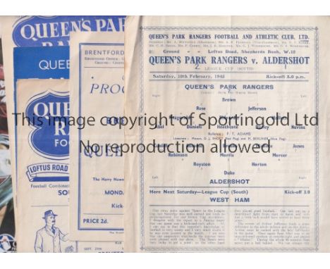 QPR       Six programmes: single sheet home v Aldershot 10/2/1945 League Cup South tie, folded, scores entered and very sligh