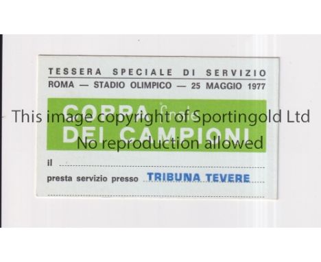 1977 EUROPEAN CUP FINAL / BORUSSIA MONCHENGLADBACH v LIVERPOOL     Played 25/5/1977 at Stadio Olimpico, Rome. Official ''SPEC