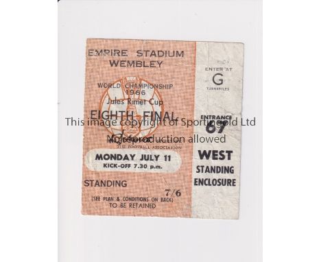 1966 WORLD CUP     Ticket for the Opening Ceremony and England v Uruguay 11/7/1966 at Wembley, creased, minor tear and minor 