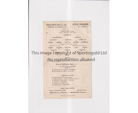 PRESTON NORTH END V ARSENAL 1954     Scarce single card programme for the League match at Preston 24/2/1954, horizontal fold 