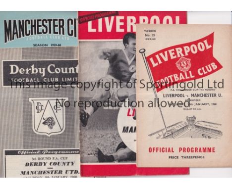 MANCHESTER UNITED    Twelve programmes for the away v Liverpool 59/60 FA Cup and 62/3 score on the cover and scores entered, 