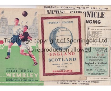ENGLAND V SCOTLAND 1947   Original programme, pirate programme, match ticket and community song sheet for the match at Wemble