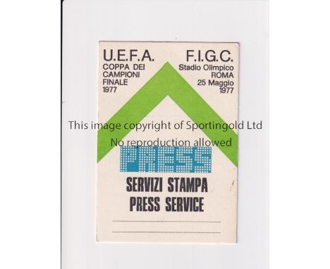 1977 EUROPEAN CUP FINAL / BORUSSIA MONCHENGLADBACH v LIVERPOOL     Played 25/5/1977 at Stadio Olimpico, Rome. Official ''PRES