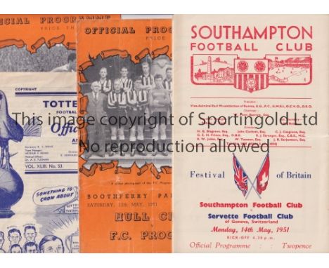 FESTIVAL OF BRITAIN       Five programmes for the Festival of Britain matches, including Hull City v Partizan Belgrade 9/5/19