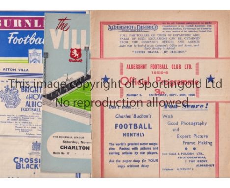 1950'S FOOTBALL PROGRAMMES    Ten programmes: Aldershot v Ipswich 55/6, Aston Villa v Charlton 59/0, result 11-1, Brighton v 