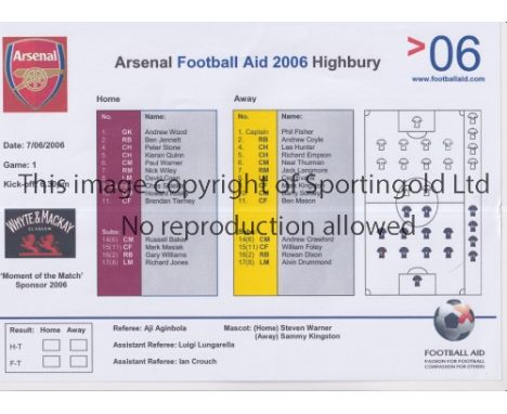 AT ARSENAL / FOOTBALL AID 2006       Single sheet programme for Game 1 7/6/2006.     Good