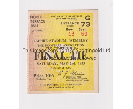 1953 FA CUP FINAL    Seat ticket for Blackpool v Bolton Wanderers.     Generally good