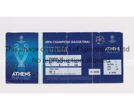 2007 CHAMPIONS LEAGUE FINAL      Ticket for Liverpool v AC Milan 23/5/2007 in Athens, vertical folds.        Fair