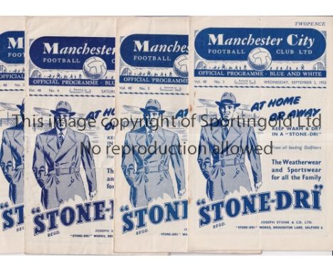 MANCHESTER CITY     Eighteen home League programmes for season 1953/4 including 17 League, missing Wolves, Sunderland, Liverp
