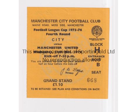 MANCHESTER UNITED      Ticket for the away League Cup tie v Manchester City 12/11/1975, writing on the back.     Generally go