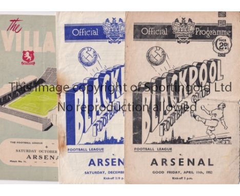 ARSENAL    Thirty four away programmes: 1951/2 v Blackpool creased and worn, 1953/4 v Blackpool rusty staples, 1954/5 X 21 in