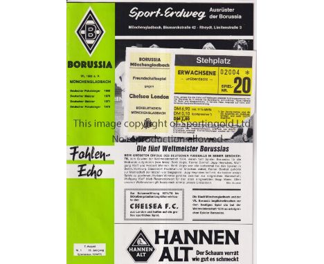 CHELSEA     Away Friendly v Borussia Moenchengladbach 7/8/1974 at Bokelstadion, Monchengladbach. Official 20-page ''Fohlen Ec