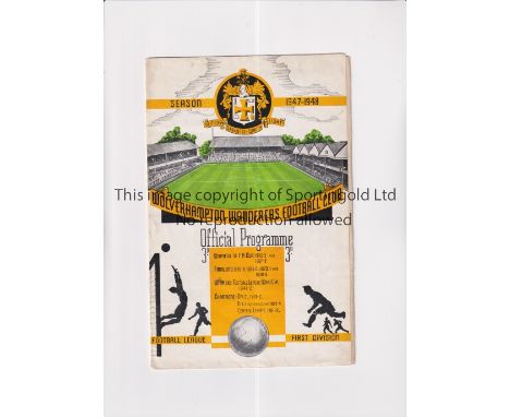 ARSENAL      Programme for the away League match in their 1947/8 Championship season v Wolves 18/10/1947.    Generally good