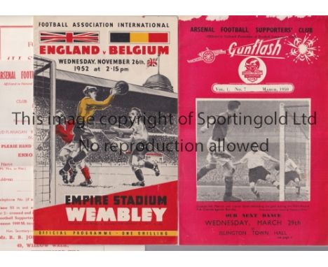 ARSENAL   Two signatures from Alex Forbes and Leslie Compton on the rear of a 1952 England v Belgium programme. Plus an Arsen