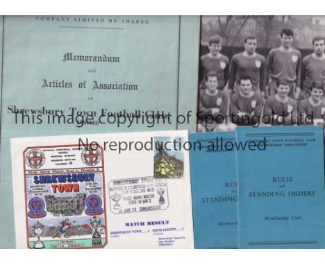 SHREWSBURY TOWN   1936 Articles of Association share brochure for Shrewsbury, plus two original team photographs from 1960s, 