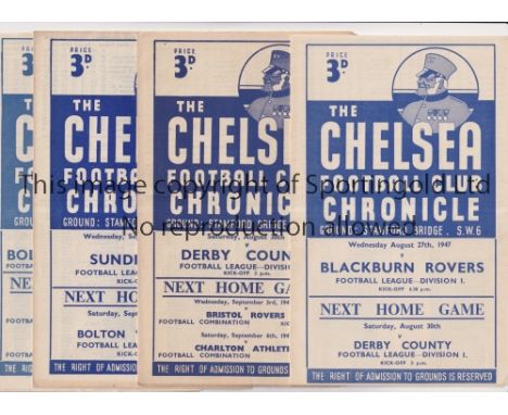 CHELSEA      Complete set of 22 home programmes for season 1947/8, 21 League and 1 FA Cup v Barrow. Sheff. Utd. and Man. City