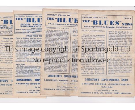 BIRMINGHAM          Ten home programmes including v Preston 5/2/1938, lacking the outer blue covers, 43/4 v Walsall, Man. Cit