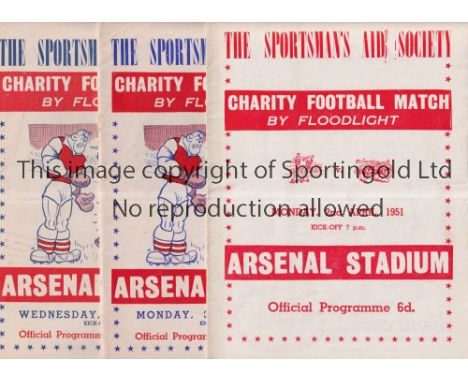 CHARITY MATCHES AT ARSENAL      Six programmes: Boxers v Jockeys 1951, 1952, 1953, 1954 and 1955, team changes and Boxers &am