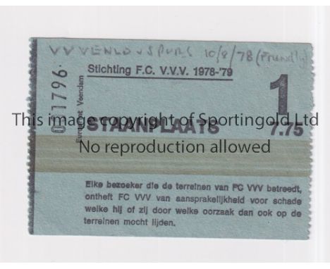 TOTTENHAM HOTSPUR     Ticket for the away Friendly against V.V.V. Venlo 10/8/1978. Match details written on the top of the ti