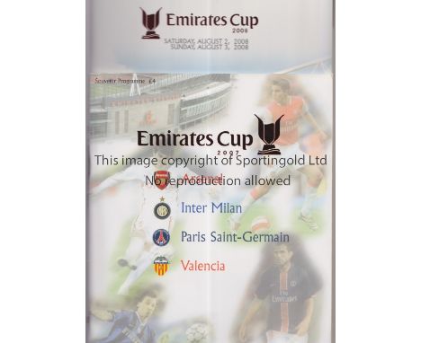 ARSENAL      Nine programmes, most with tickets, for Emirates Cup matches 2007, 2008, 2009, plus Press pack 2010, no ticket, 