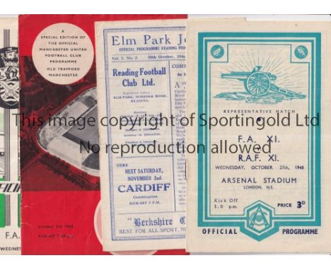 F.A. XI V R.A.F. XI         Thirteen programmes for matches, including at Reading 30/10/1946, at Arsenal 27/10/1948, 2 X at F